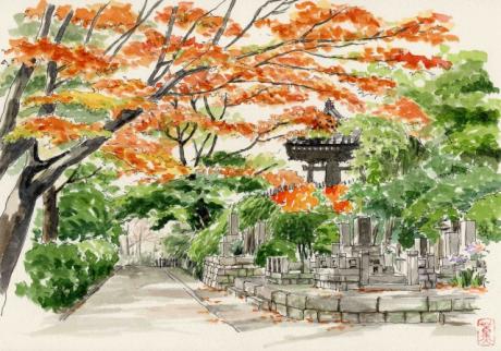 鎌倉妙本寺の鐘楼への道を描く：F4