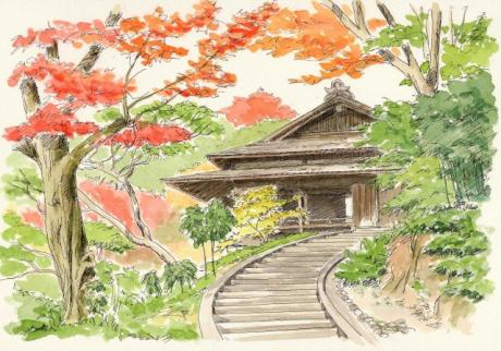 横浜・三渓園月華殿を描く：F4