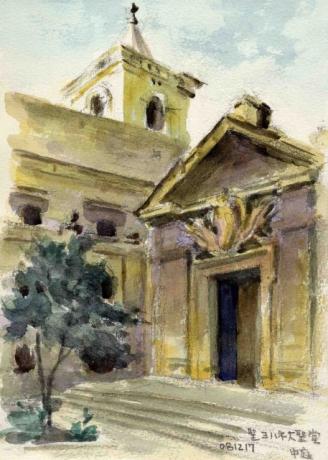 マルタ島スケッチ･聖ヨハネ大聖堂の中庭より：SM