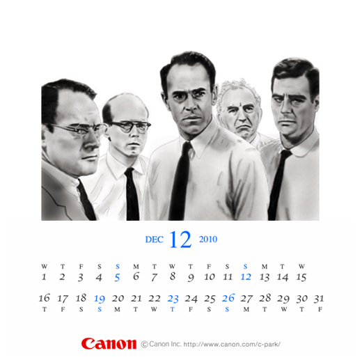 2010年12月のカレンダー（「十二人の怒れる男」のヘンリー・フォンダほか）