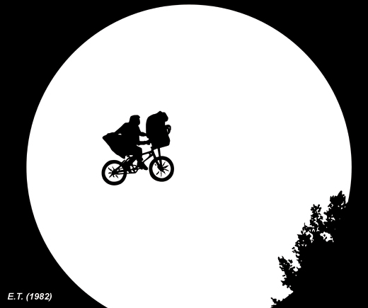 「E.T.」のイラスト（空を飛ぶ自転車）