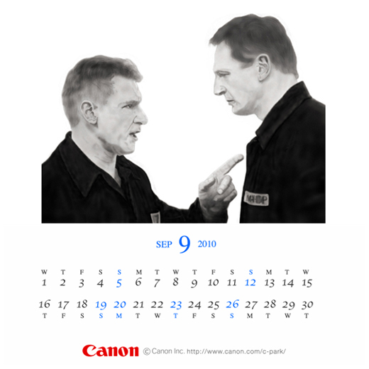 2010年9月のカレンダー（「K-19」のハリソン・フォードとリーアム・ニーソン）