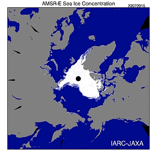 2007年9月15日の北極海海氷分布